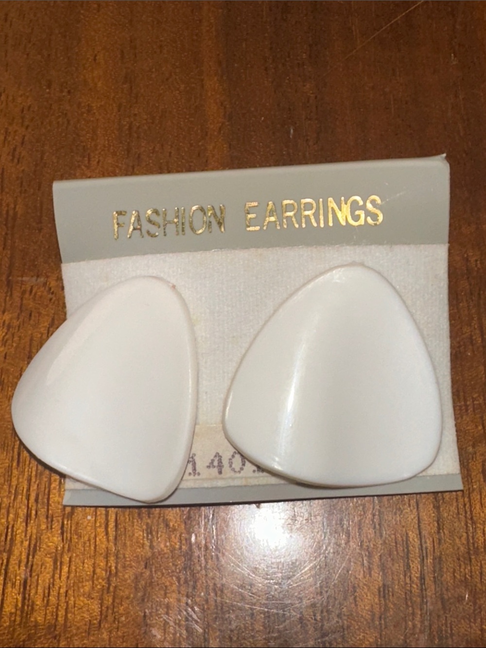 Vintage 70s/80s New on Card White Triangular Plastic Post Earrings